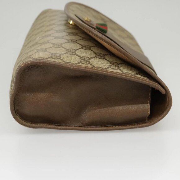 GUCCI GG Supreme Web Sherry Line Clutch Bag PVC Beige Red 156 01 031 Auth 102589 - Picture 8 of 16